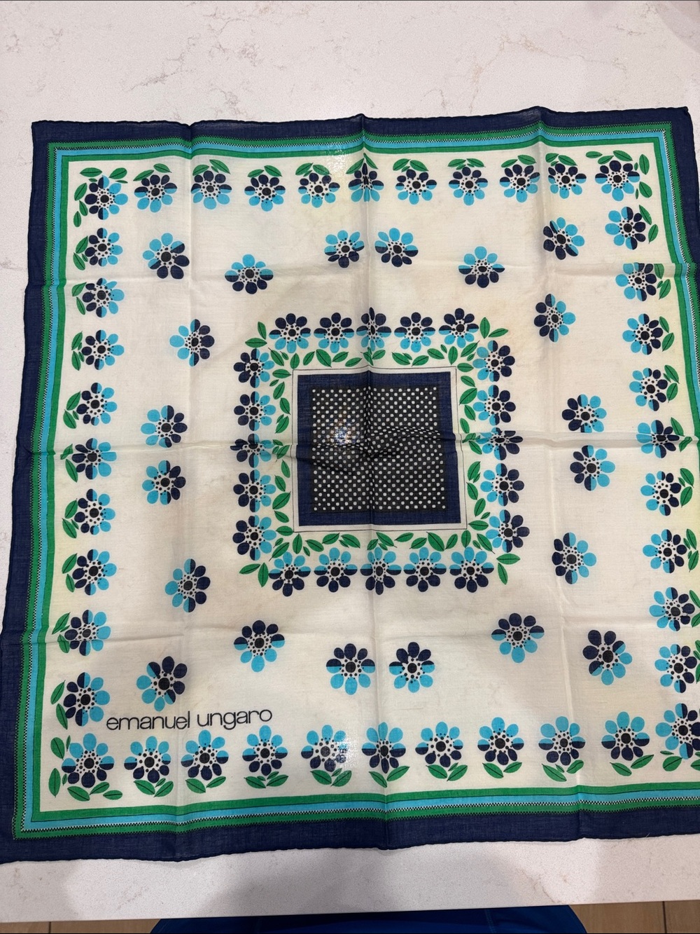 Emanuel Ungaro Navy, Blue & Green Floral Silk Square Scarf